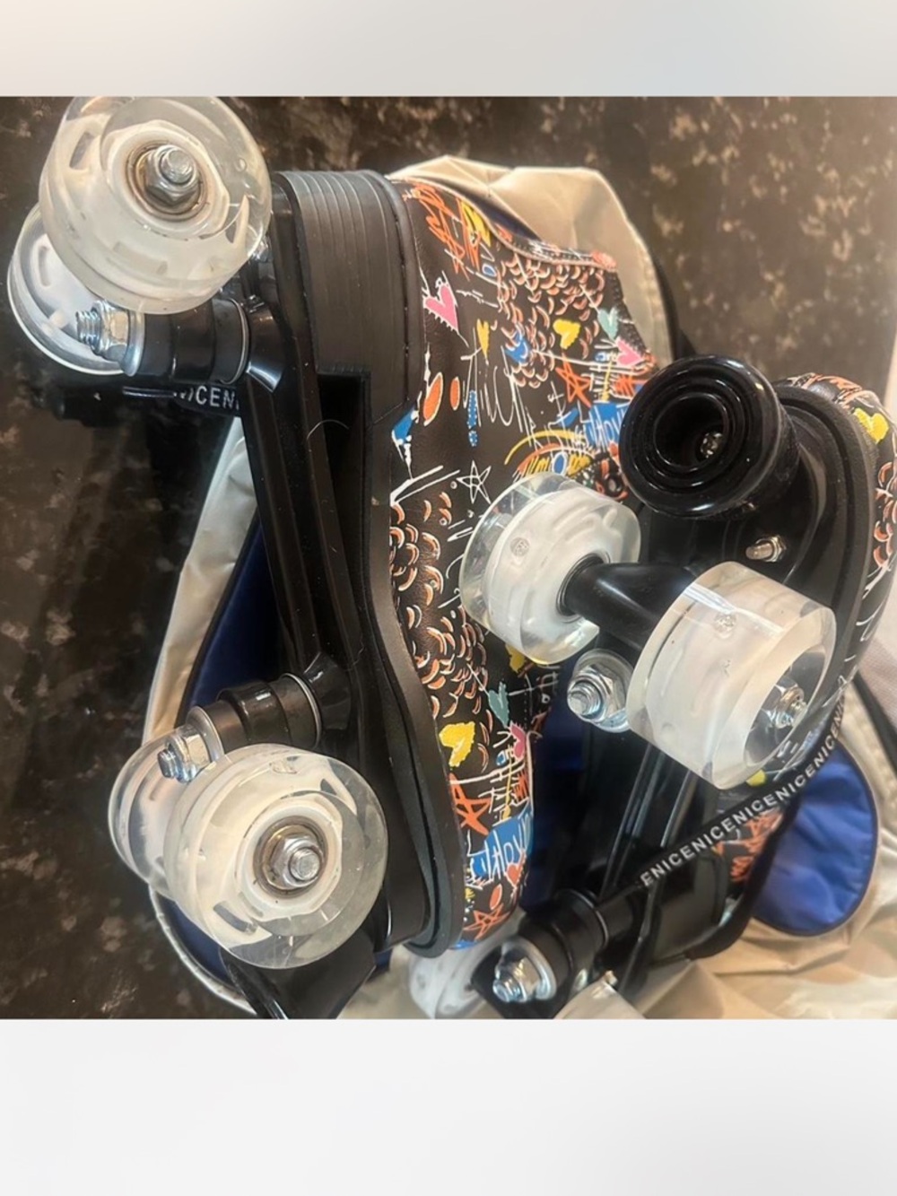 Black Graffiti Light Up Quad Roller Skates - Picture 3 of 6